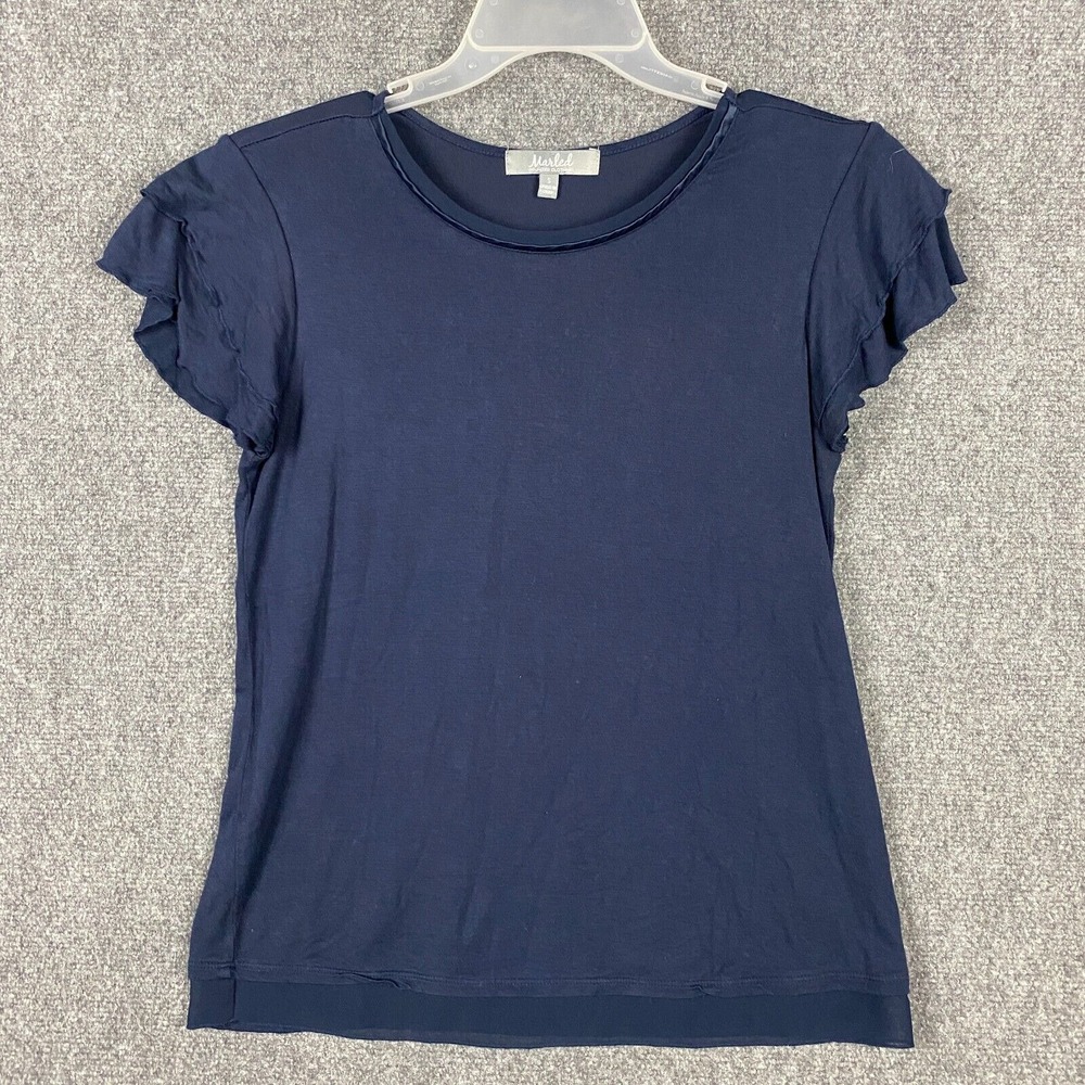 Marled Blouse Small Women's Half Sleeve Blue Adults S